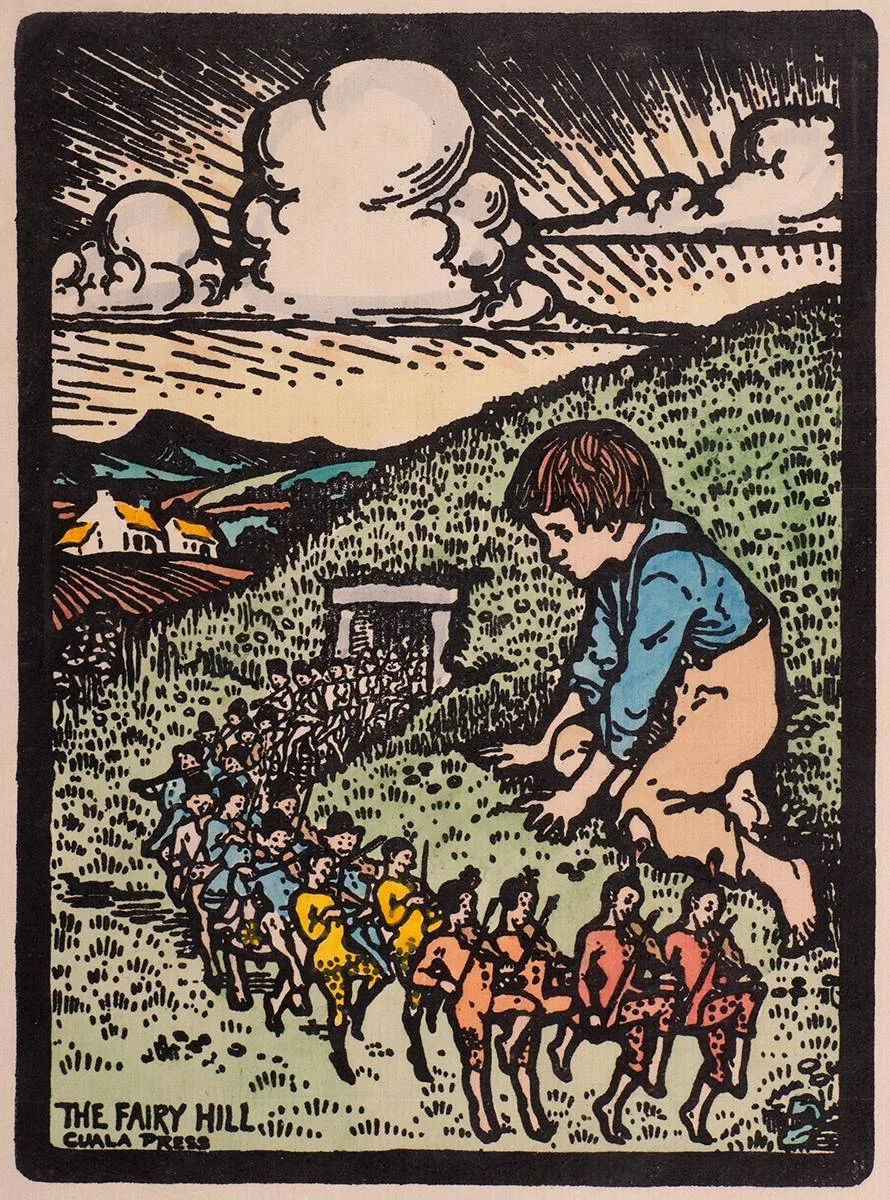 Beatrice Elvery, THE FAIRY HILL, hand-coloured Cuala press print; (unframed)