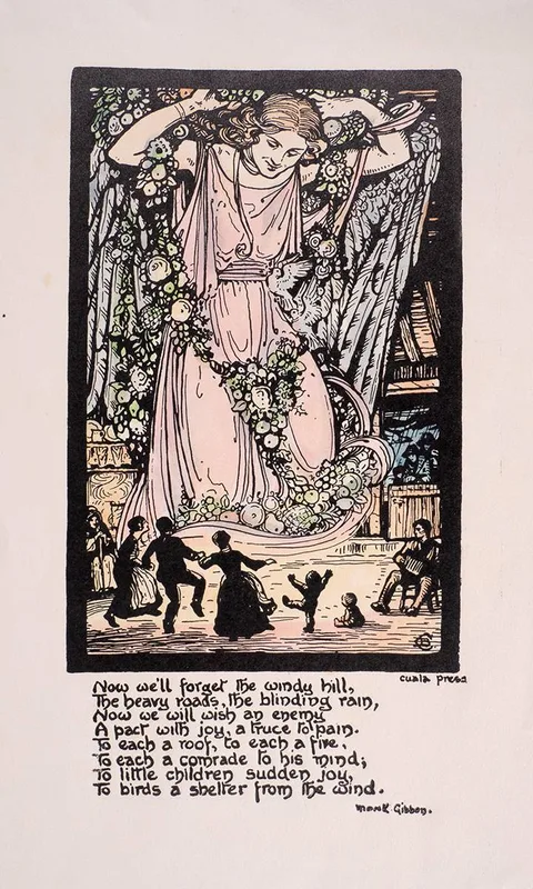 Beatrice Elvery, NOW WE'LL FORGET THE WINDY HILL, hand-coloured Cuala press print; (unframed)