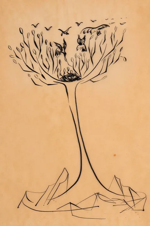 Anne Yeats, TREE OF LIFE, pen and ink