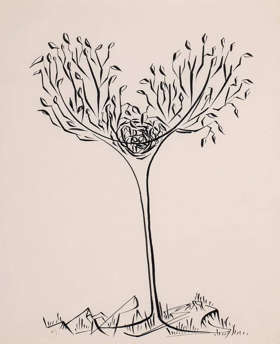 TREE by Anne Yeats, pen and ink, sold Dec 2023