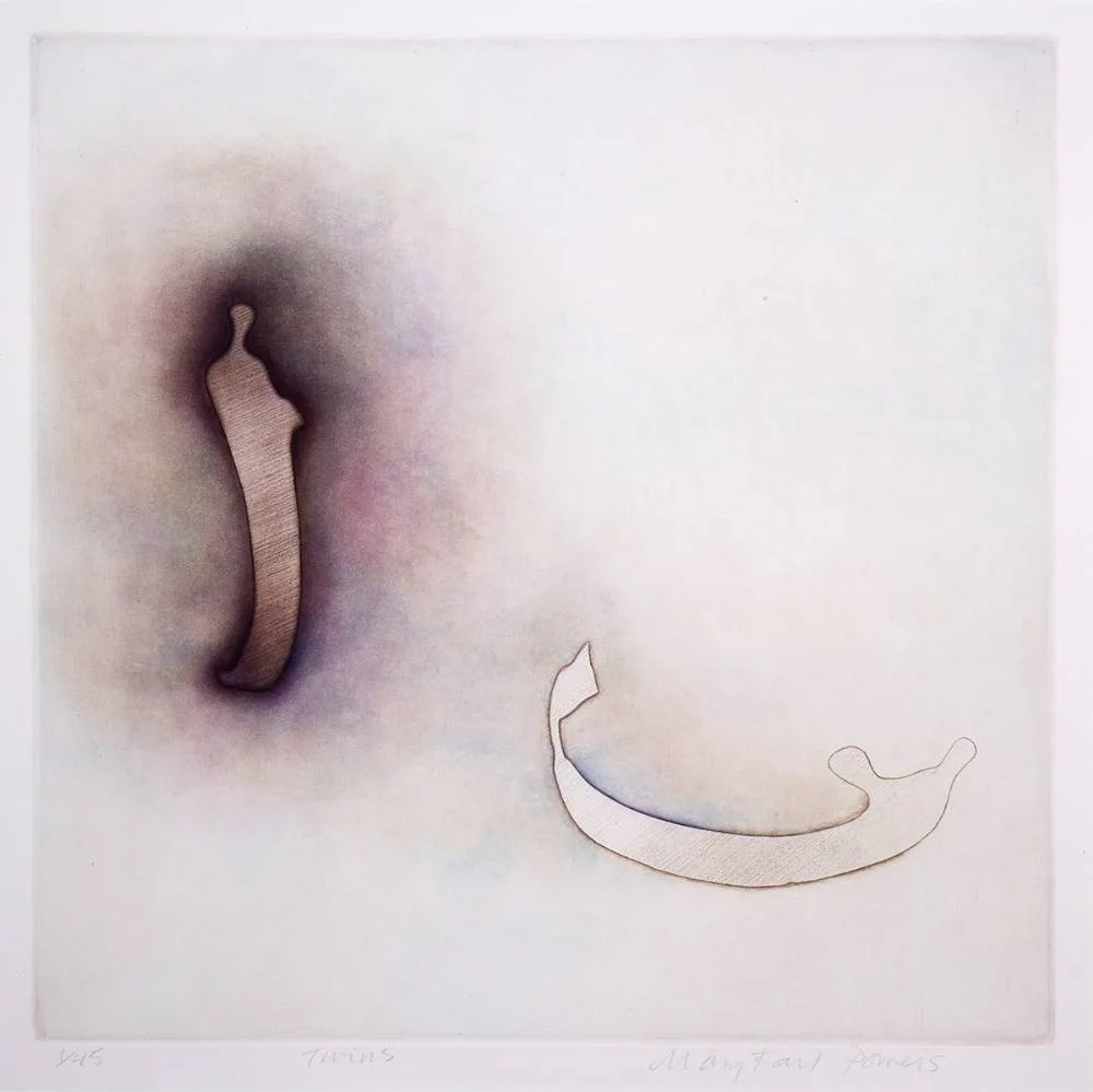 TWINS by Mary Farl Powers, etching with aquatint; (no. 1 from an edition of 45), sold Dec 2023