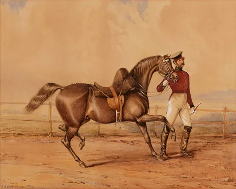 Robert Richard Scanlan, HORSE AND MILITARY FIGURE, 1843, watercolour