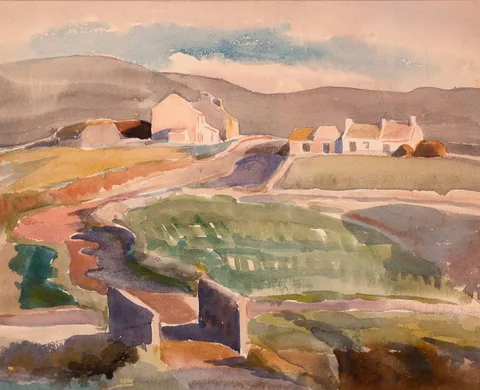 NEAR FALCARRAGH, COUNTY DONEGAL by Kathleen Isabella Mackie, 1939, watercolour, sold Dec 2023