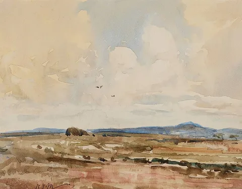 THE TURF STACK by Kathleen Isabella Mackie, watercolour, offered Dec 2023