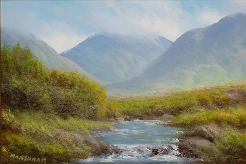 DELPHI VALLEY, COUNTY MAYO by Gerry Marjoram, oil on board, sold Dec 2023