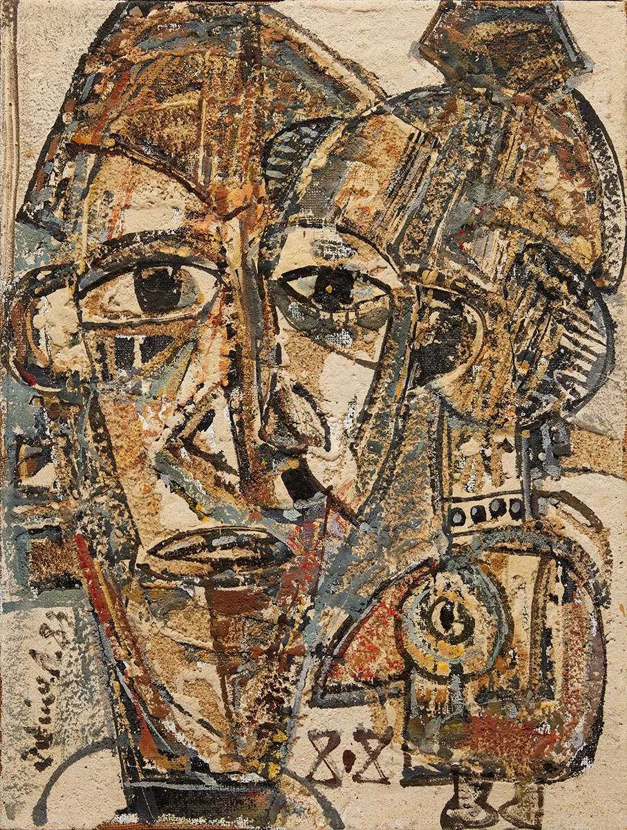 Georges Ebrin Adingra de Krindjabo, UNTITLED, 1983, oil and sand on burlap mounted to stretcher
