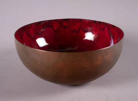 Pádraig Ó Mathúna, RED BOWL, 1974, beaten copper with enamel interior