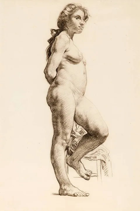 William Orpen, FEMALE NUDE WITH HAND BEHIND BACK, charcoal