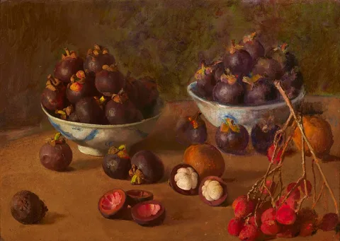 Gerald Kelly, MANGOSTEENS AND ORANGES, oil on board