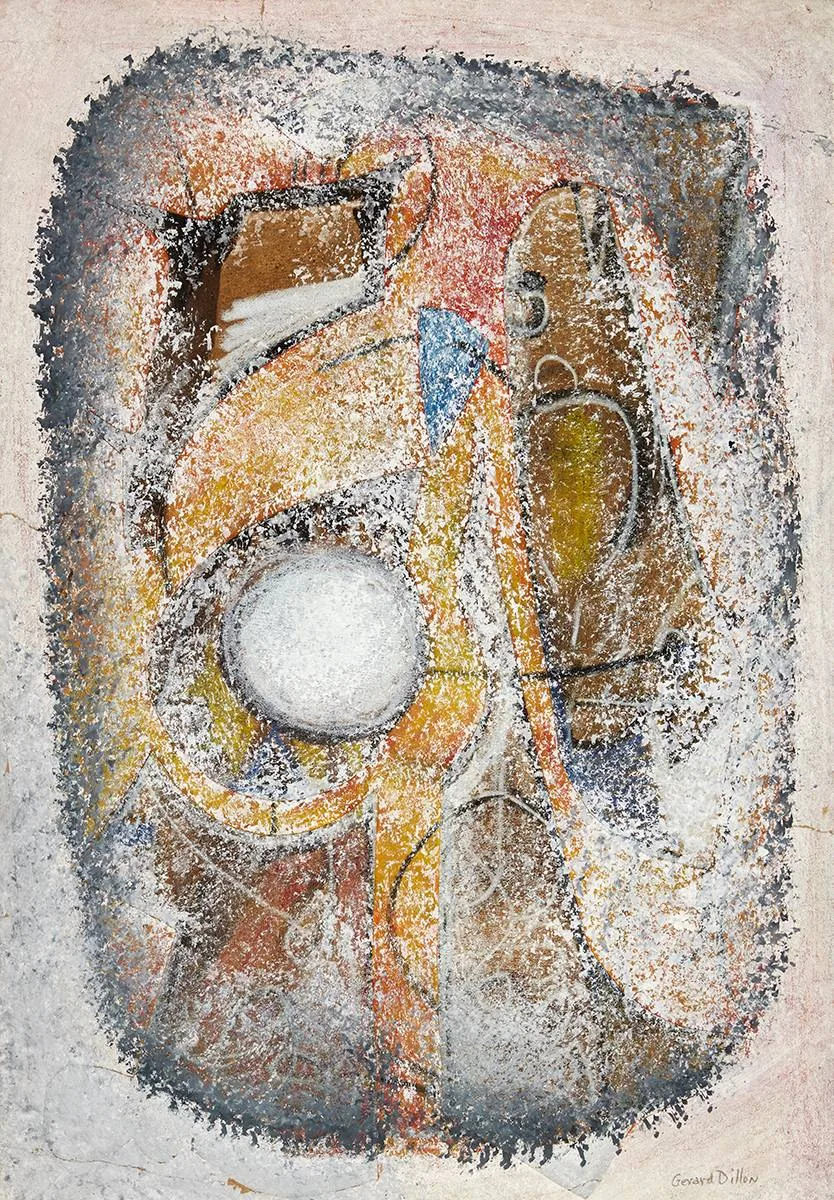 ABSTRACT by Gerard Dillon, mixed media with collage element, sold Dec 2023