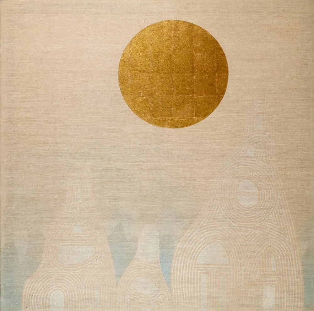 CHINESE LANDSCAPE by Patrick Scott, 1986, tempera and gold leaf; (unframed), sold Dec 2023
