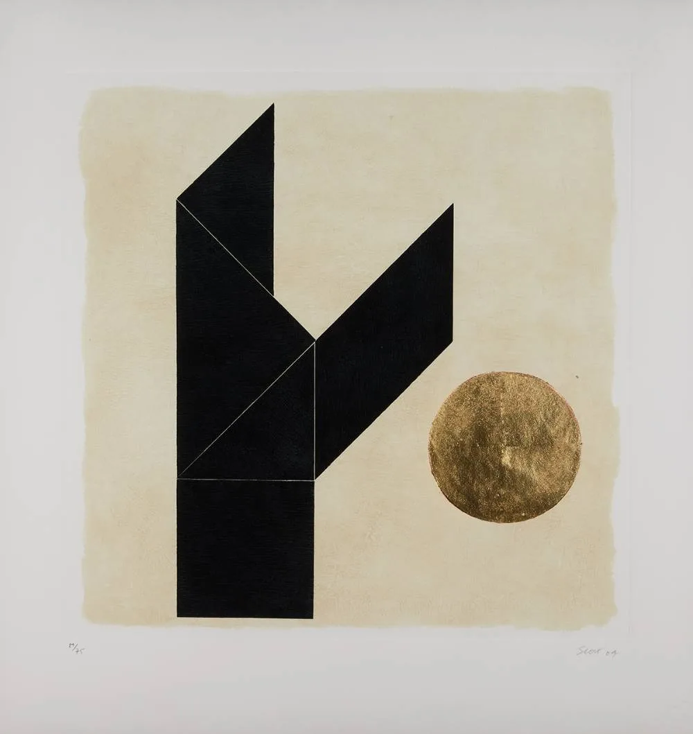 TANGRAM II by Patrick Scott, 2004, carborundum and gold leaf; (no. 29 from an edition of 75), sold Dec 2023