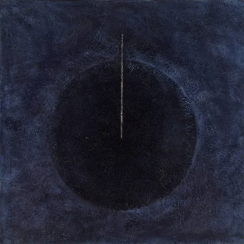 Helen Comerford, MOON BEAM [INDIGO SERIES], 2019, encaustic painting on linen with silver leaf; (unframed)