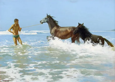 Patrick Hennessy, MARE AND FOAL VI, oil on canvas