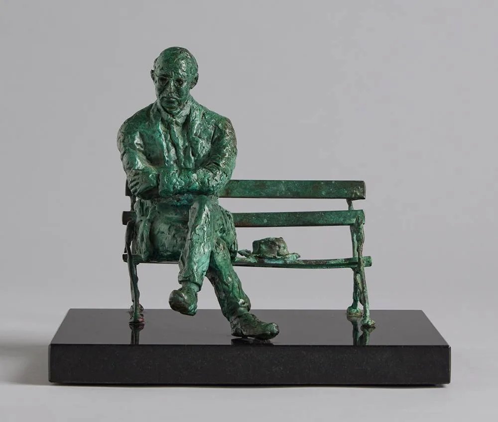 PATRICK KAVANAGH by John Coll, bronze on black marble base, sold Dec 2023