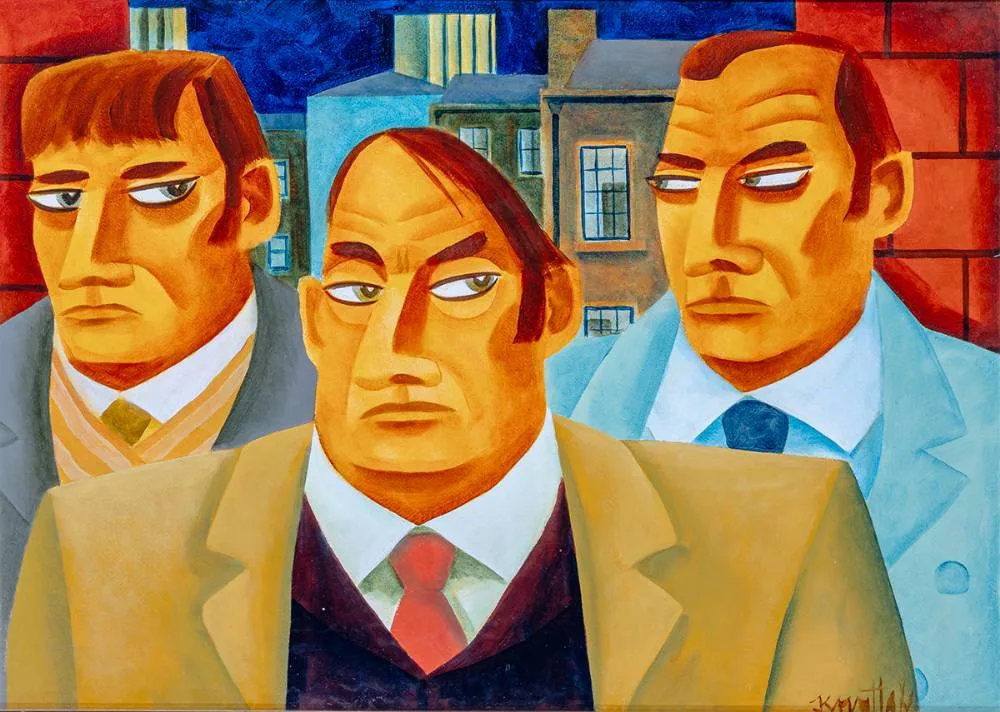 THREE GENTLEMEN by Graham Knuttel, oil on canvas board, offered Dec 2023