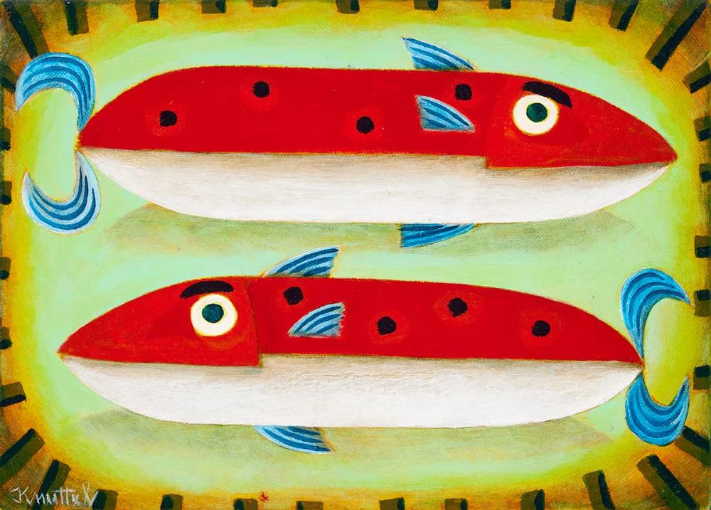 TWO FISH by Graham Knuttel, oil on canvas; (unframed), sold Oct 2023