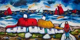 Annie Robinson, FIGURE WITH COTTAGES AND SAILBOATS