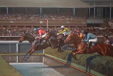 OVER THE WATER, AINTREE by Neil Cawthorne, oil on canvas, offered Oct 2023