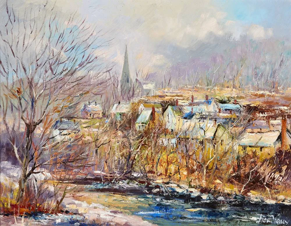 WINTER, AVOCA, COUNTY WICKLOW by Liam Treacy, oil on panel, sold Oct 2023