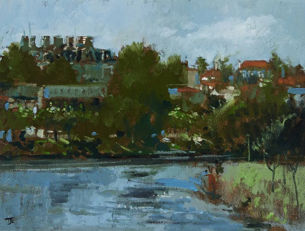 CONTINENTAL SCENE by Tom Coates, oil on board, offered Oct 2023