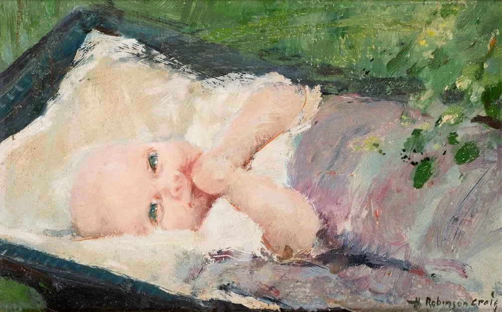 BABY by Henry Robertson Craig, oil on board, offered Oct 2023