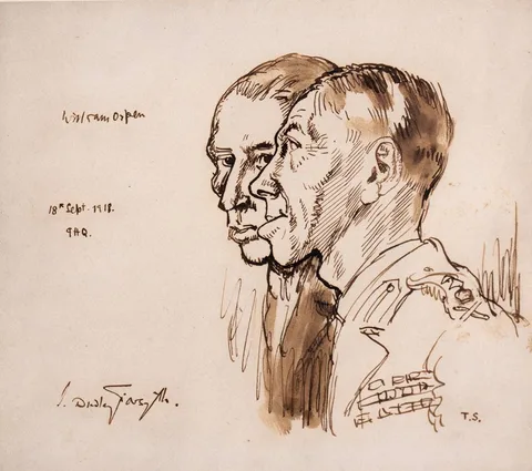 William Orpen, SELF PORTRAIT WITH J. DUDLEY FORSYTH, 1918, ink and wash