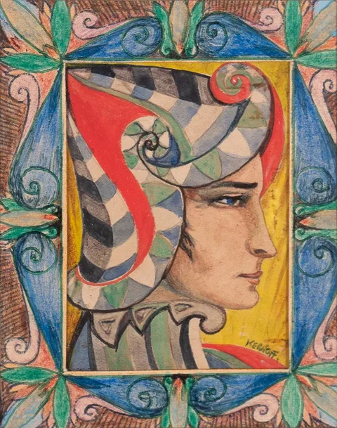 CELTIC WARRIOR by Harry Kernoff, watercolour and pencil on paper, sold Oct 2023
