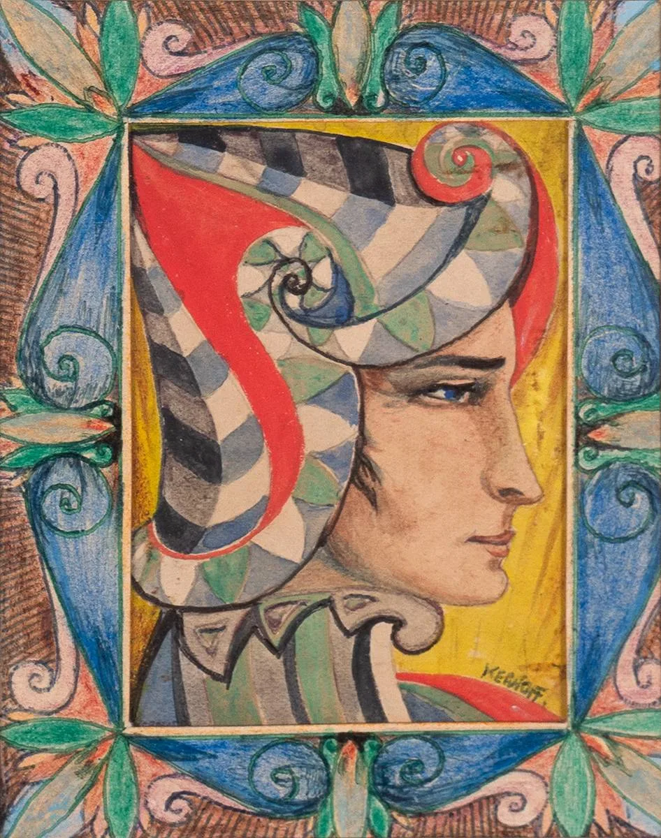 CELTIC WARRIOR by Harry Kernoff, watercolour and pencil on paper, sold Oct 2023