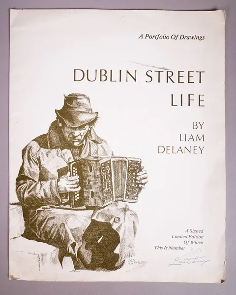 Liam Delaney, DUBLIN STREET LIFE: A PORTFOLIO OF DRAWINGS [SET OF SEVEN], black and white prints; (no. 4 from an edition of 1000); (unframed)