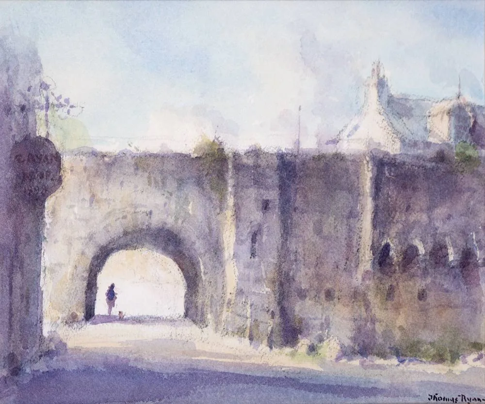 URBAN SCENE by Thomas Ryan, watercolour, sold Oct 2023