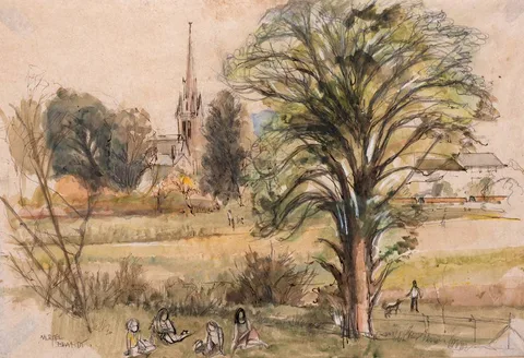 Muriel Brandt, RAHENY CHURCH, DUBLIN, ink and watercolour