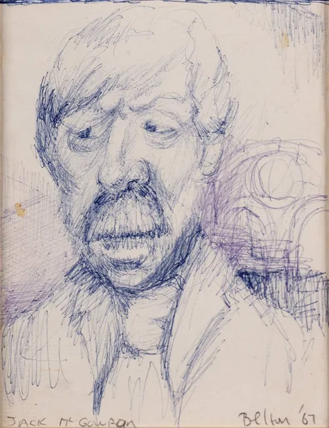 Liam Belton, JACK MCGOWRAN, BEWLEY'S, 1967, pen and ink