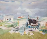 Carey Clarke, WEST OF IRELAND LANDSCAPE WITH CART