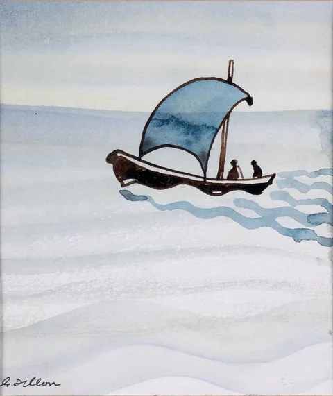 SAILING OFF ROUNDSTONE, CONNEMARA by Gerard Dillon, watercolour, sold Oct 2023