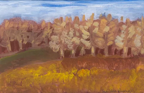 TREES ON A HILL by Seán McSweeney, gouache, sold Oct 2023