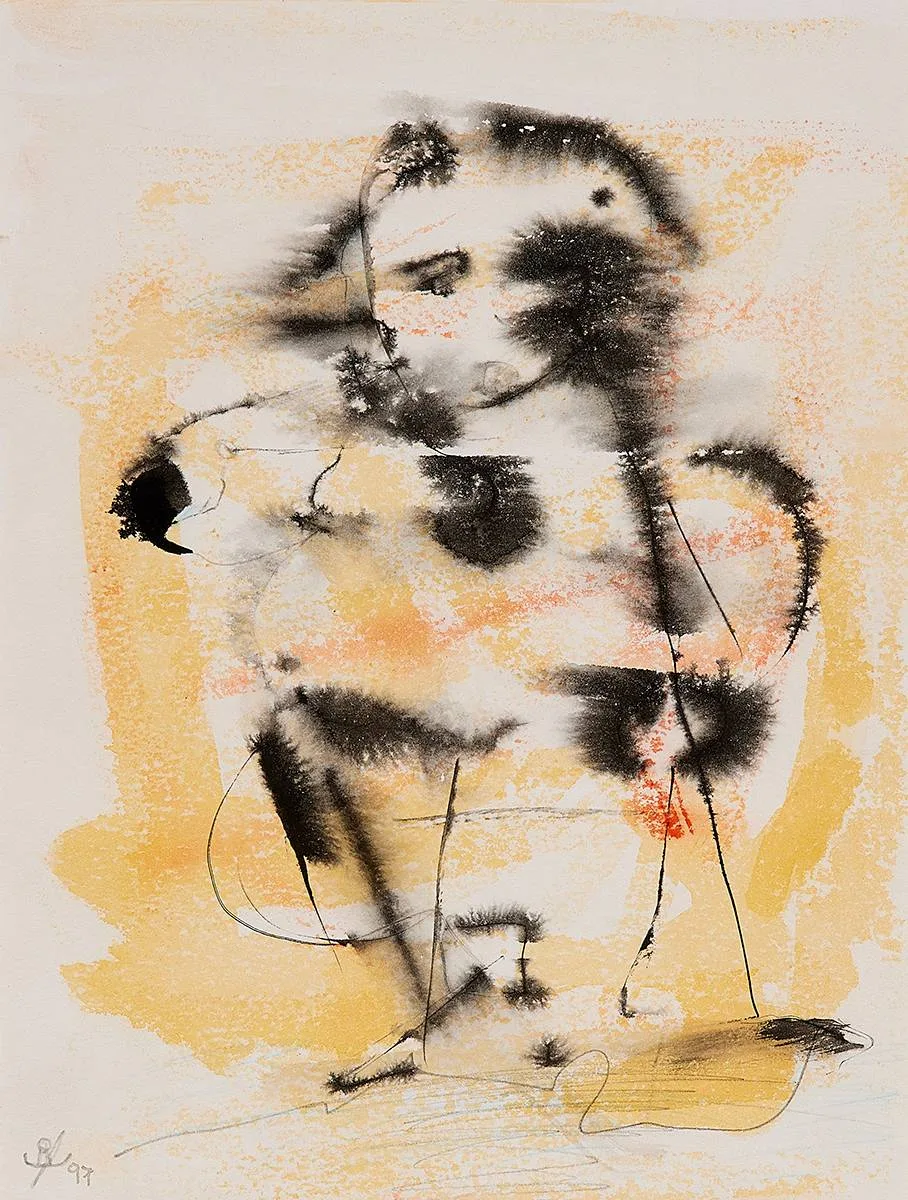 UNTITLED by John Kingerlee, 1997, mixed media on paper, sold Oct 2023
