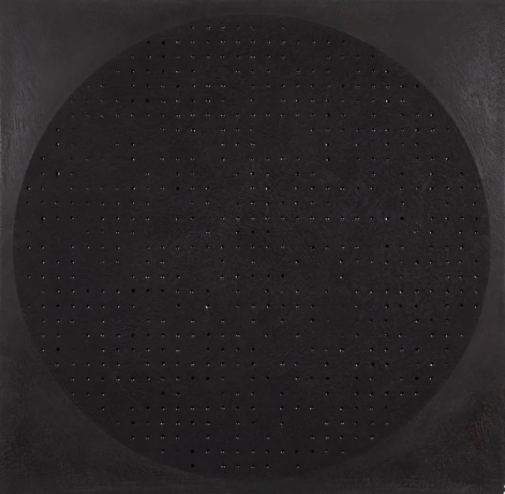 CAOMHNÚ by Matthew Mitchell, 2019, enamel paint, with turf and timber bound with resin and glue on board; (unframed), offered Oct 2023