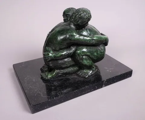 COUPLE by Jeanne Rynhart, 1990, bronze on marble base; (from an edition of 3), sold Oct 2023