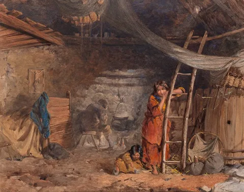 19th Century School, COTTAGE INTERIOR, c.1845, watercolour