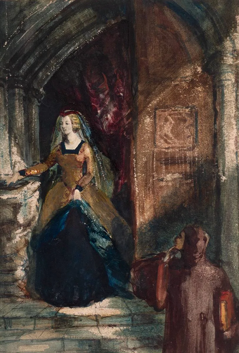 Samuel Skillen, LADY IN A CHAPEL, watercolour