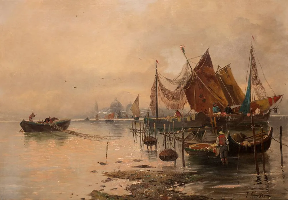 Jules Vernier, MARINE NEAR VENICE, oil on canvas