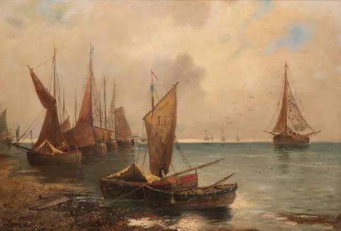 Jules Vernier, SHIPS AT SEA, oil on canvas