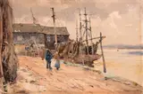 Claude Hayes, FIGURES IN A HARBOUR SCENE