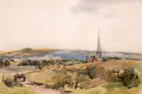 Claude Hayes, VALLEY SCENE WITH CHURCH STEEPLE