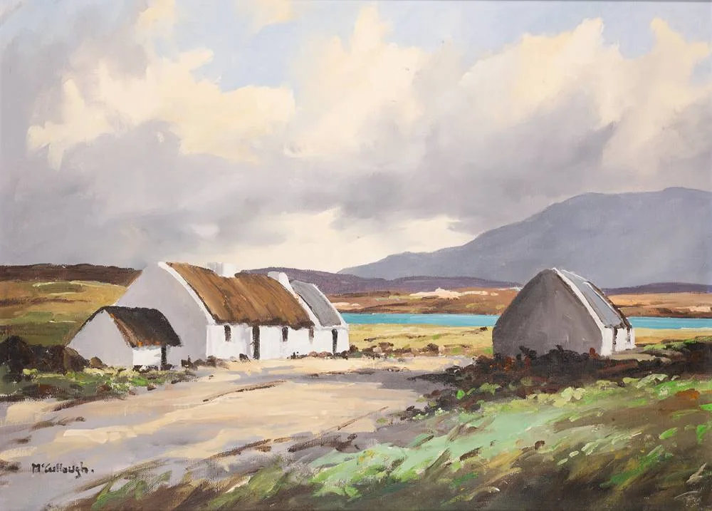 George C. McCullough, COTTAGES NEAR PORTNOO, COUNTY DONEGAL, oil on canvas