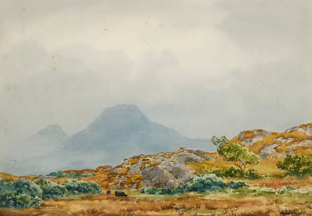 DIAMOND MOUNTAIN, CONNEMARA by Frank Egginton, 1972, watercolour, offered Oct 2023