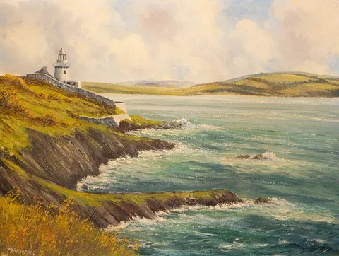 THE LIGHTHOUSE AT YOUGHAL, COUNTY CORK by Gerry Marjoram, oil on canvas, offered Oct 2023
