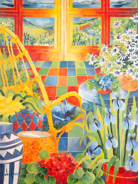 Jo-Ann Yellen, FLOWERS BY A WINDOW, oil on canvas; (unframed)