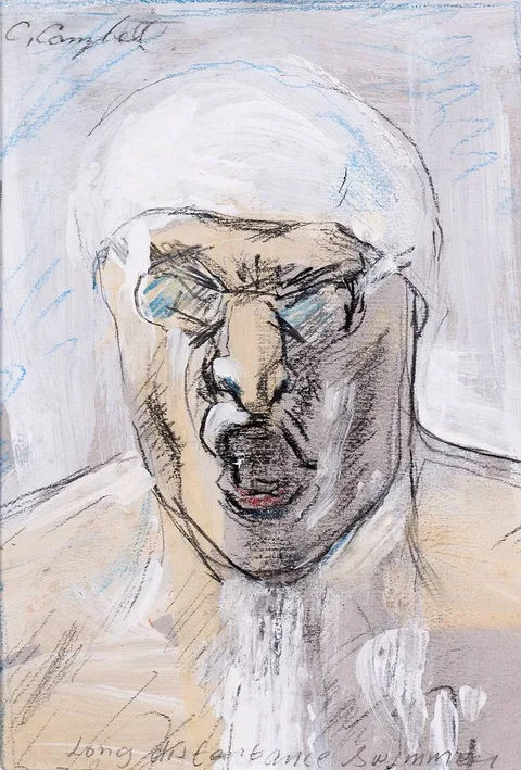 Con Campbell, LONG DISTANCE SWIMMER, mixed media